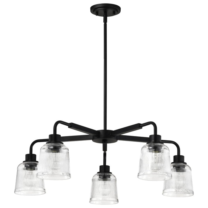 Chandelier Nuvo 60-8611 Grayson - 5 Light Chandelier - Matte Black Finish - Clear Ribbed Glass Nuvo