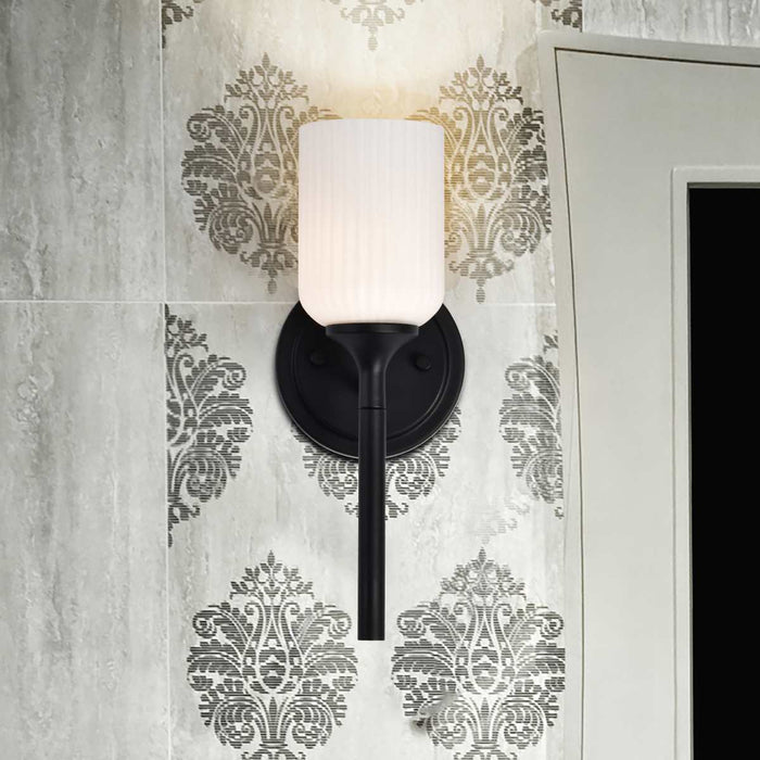 Wall Sconce Nuvo 60-8641 Solara - 1 Light Wall Sconce - Matte Black Finish - Frosted Ribbed Glass Nuvo