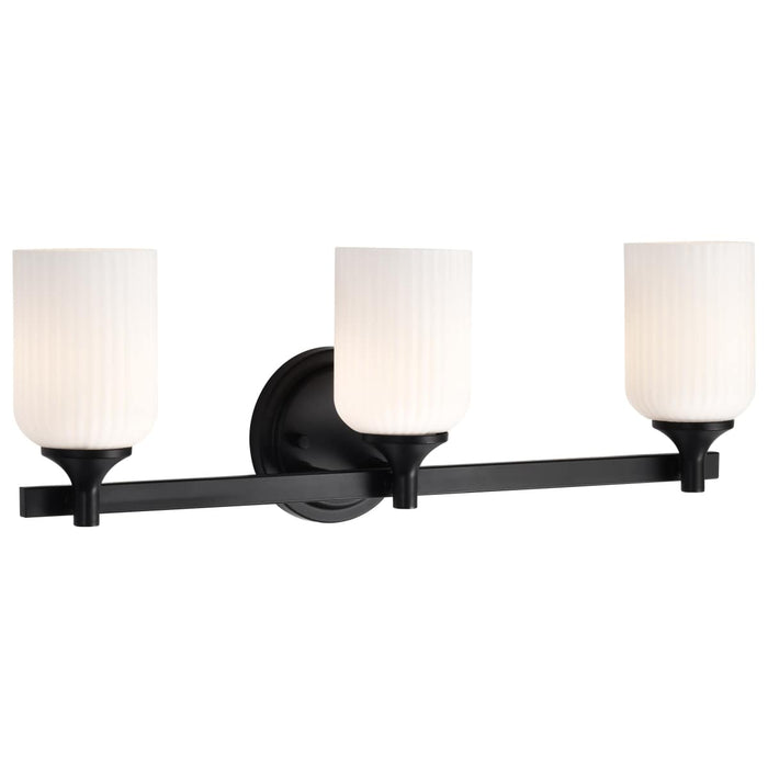 Vanity Nuvo 60-8643 Solara - 3 Light Vanity - Matte Black Finish - Frosted Ribbed Glass Nuvo