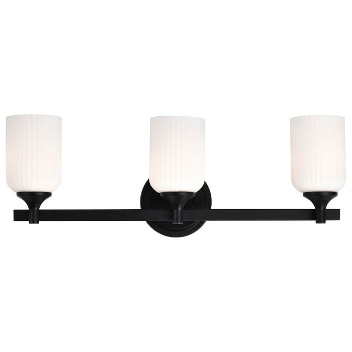 Vanity Nuvo 60-8643 Solara - 3 Light Vanity - Matte Black Finish - Frosted Ribbed Glass Nuvo