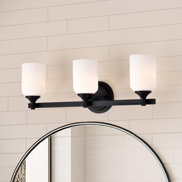 Vanity Nuvo 60-8643 Solara - 3 Light Vanity - Matte Black Finish - Frosted Ribbed Glass Nuvo
