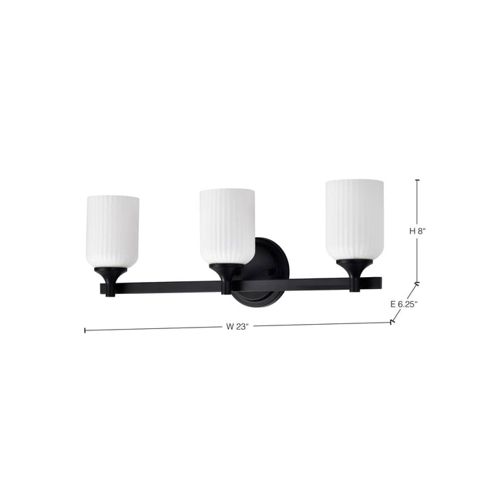 Vanity Nuvo 60-8643 Solara - 3 Light Vanity - Matte Black Finish - Frosted Ribbed Glass Nuvo