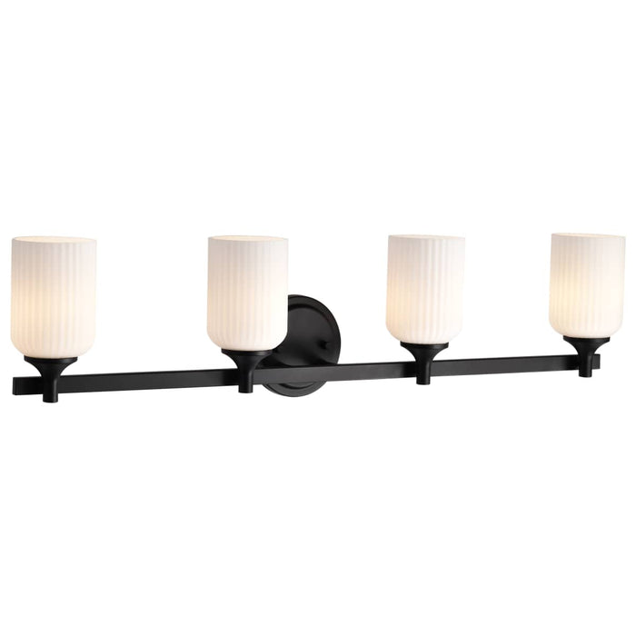 Vanity Nuvo 60-8644 Solara - 4 Light Vanity - Matte Black Finish - Frosted Ribbed Glass Nuvo