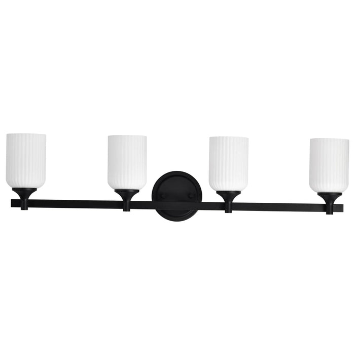 Vanity Nuvo 60-8644 Solara - 4 Light Vanity - Matte Black Finish - Frosted Ribbed Glass Nuvo