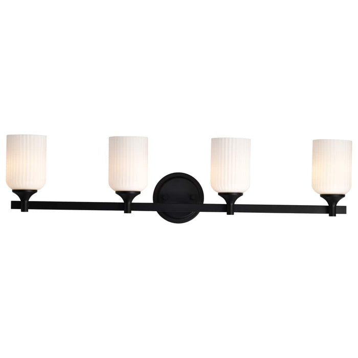 Vanity Nuvo 60-8644 Solara - 4 Light Vanity - Matte Black Finish - Frosted Ribbed Glass Nuvo