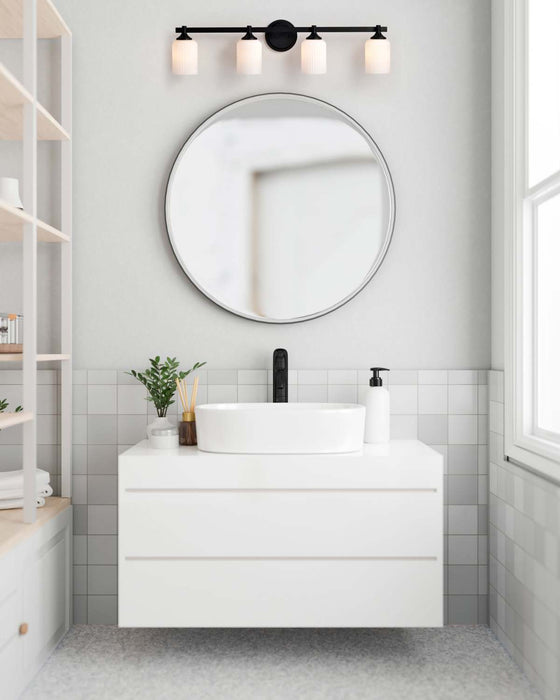 Vanity Nuvo 60-8644 Solara - 4 Light Vanity - Matte Black Finish - Frosted Ribbed Glass Nuvo
