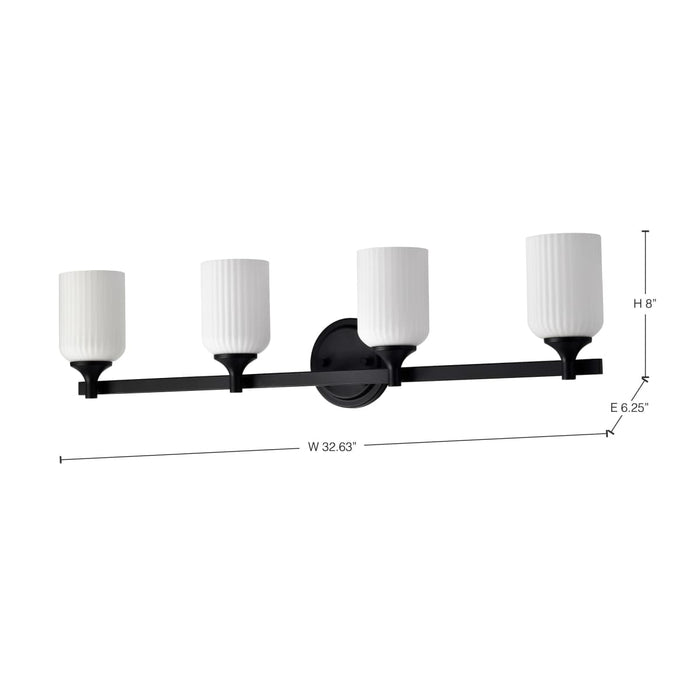 Vanity Nuvo 60-8644 Solara - 4 Light Vanity - Matte Black Finish - Frosted Ribbed Glass Nuvo