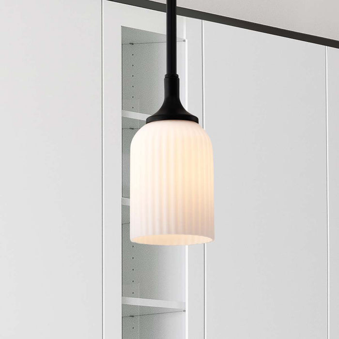 Mini Pendant Nuvo 60-8645 Solara - Mini Pendant - Matte Black Finish - Frosted Ribbed Glass Nuvo
