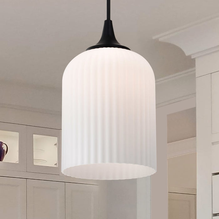 Pendant Nuvo 60-8646 Solara - Pendant - Matte Black Finish - Frosted Ribbed Glass Nuvo