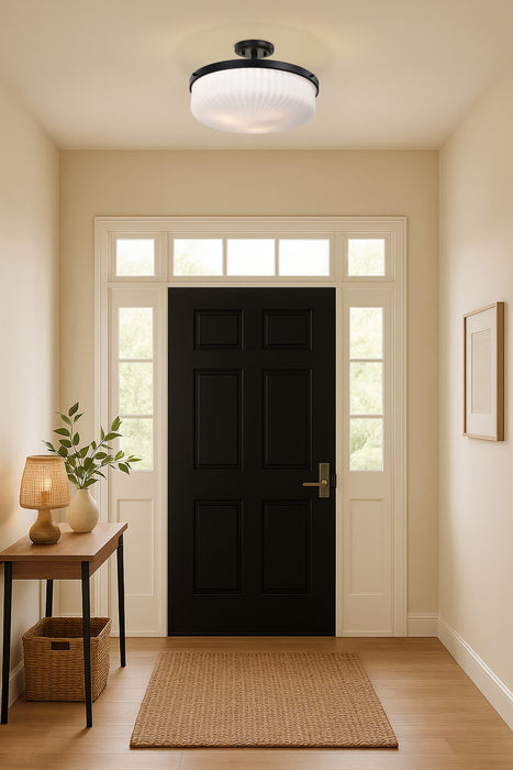 Semi Flush Mount Nuvo 60-8647 Solara - Semi Flush Mount - Matte Black Finish - Frosted Ribbed Glass Nuvo