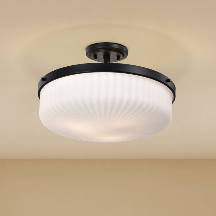 Semi Flush Mount Nuvo 60-8647 Solara - Semi Flush Mount - Matte Black Finish - Frosted Ribbed Glass Nuvo