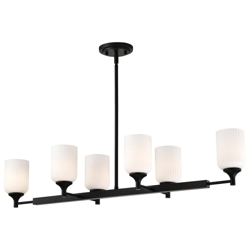 Island Pendant Nuvo 60-8649 Solara - 6 Light Island Pendant - Matte Black Finish - Frosted Ribbed Glass Nuvo