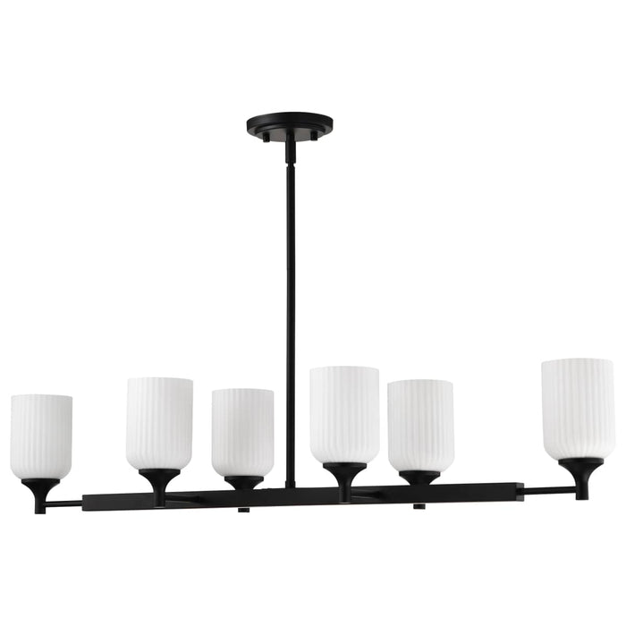 Island Pendant Nuvo 60-8649 Solara - 6 Light Island Pendant - Matte Black Finish - Frosted Ribbed Glass Nuvo