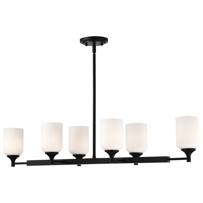 Island Pendant Nuvo 60-8649 Solara - 6 Light Island Pendant - Matte Black Finish - Frosted Ribbed Glass Nuvo