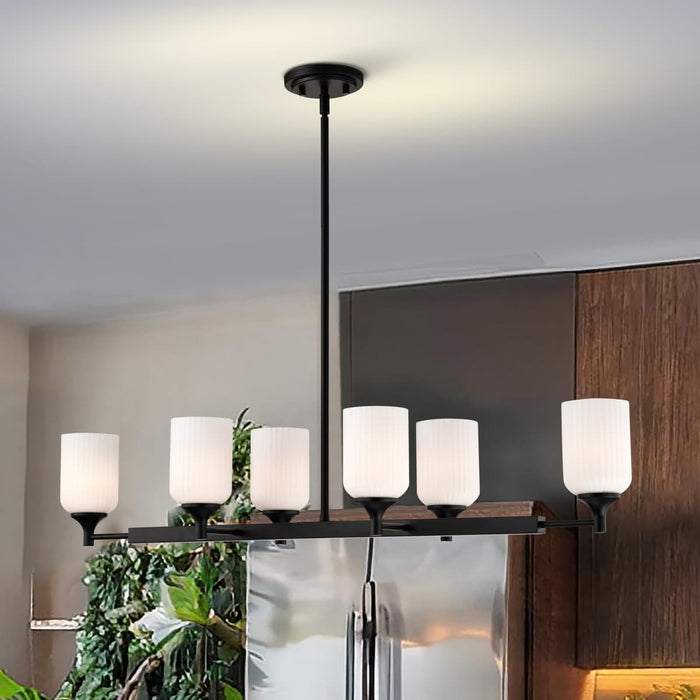 Island Pendant Nuvo 60-8649 Solara - 6 Light Island Pendant - Matte Black Finish - Frosted Ribbed Glass Nuvo