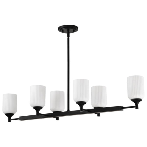 Island Pendant Nuvo 60-8649 Solara - 6 Light Island Pendant - Matte Black Finish - Frosted Ribbed Glass Nuvo