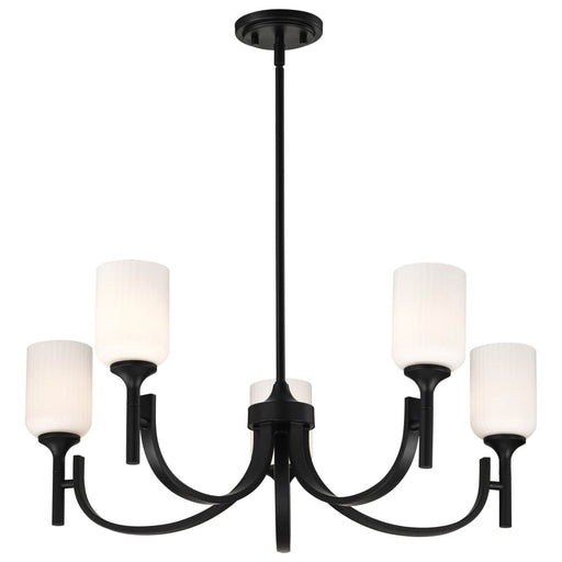 Chandelier Nuvo 60-8650 Solara - 5 Light Chandelier - Matte Black Finish - Frosted Ribbed Glass Nuvo