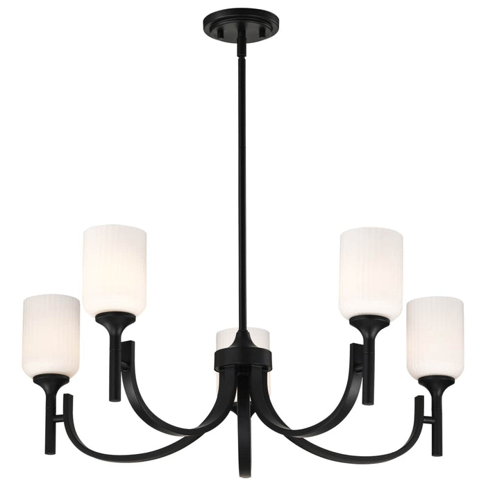 Chandelier Nuvo 60-8650 Solara - 5 Light Chandelier - Matte Black Finish - Frosted Ribbed Glass Nuvo