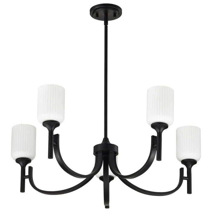 Chandelier Nuvo 60-8650 Solara - 5 Light Chandelier - Matte Black Finish - Frosted Ribbed Glass Nuvo