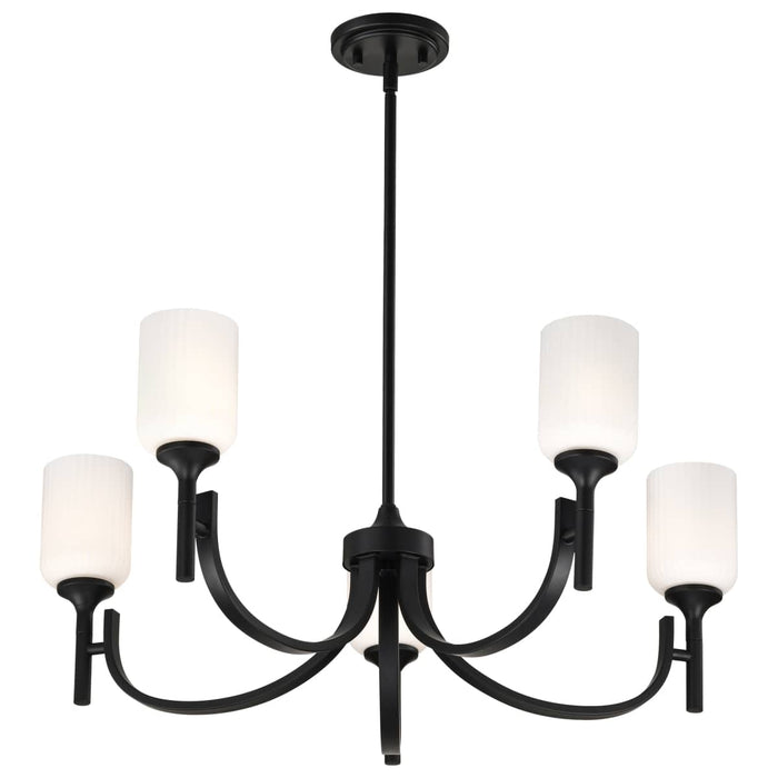 Chandelier Nuvo 60-8650 Solara - 5 Light Chandelier - Matte Black Finish - Frosted Ribbed Glass Nuvo