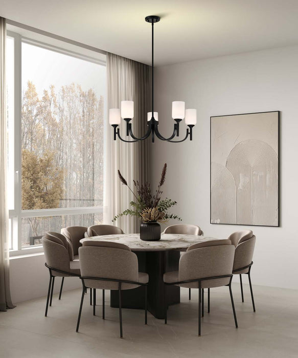 Chandelier Nuvo 60-8650 Solara - 5 Light Chandelier - Matte Black Finish - Frosted Ribbed Glass Nuvo
