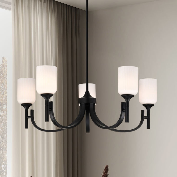 Chandelier Nuvo 60-8650 Solara - 5 Light Chandelier - Matte Black Finish - Frosted Ribbed Glass Nuvo