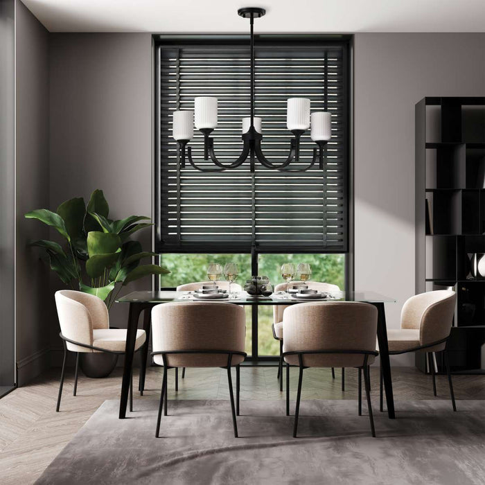 Chandelier Nuvo 60-8650 Solara - 5 Light Chandelier - Matte Black Finish - Frosted Ribbed Glass Nuvo