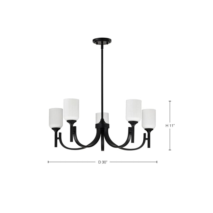 Chandelier Nuvo 60-8650 Solara - 5 Light Chandelier - Matte Black Finish - Frosted Ribbed Glass Nuvo