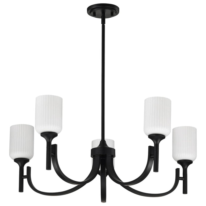Chandelier Nuvo 60-8650 Solara - 5 Light Chandelier - Matte Black Finish - Frosted Ribbed Glass Nuvo