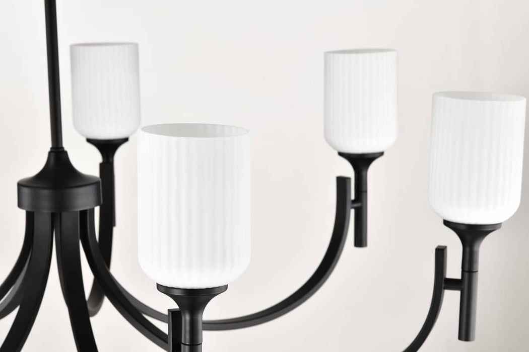 Chandelier Nuvo 60-8651 Solara - 7 Light Chandelier - Matte Black Finish - Frosted Ribbed Glass Nuvo