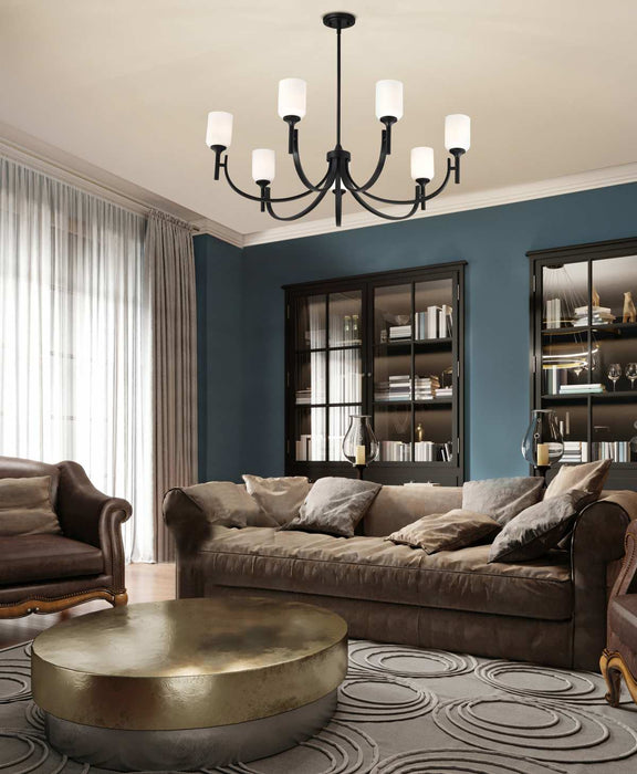 Chandelier Nuvo 60-8651 Solara - 7 Light Chandelier - Matte Black Finish - Frosted Ribbed Glass Nuvo