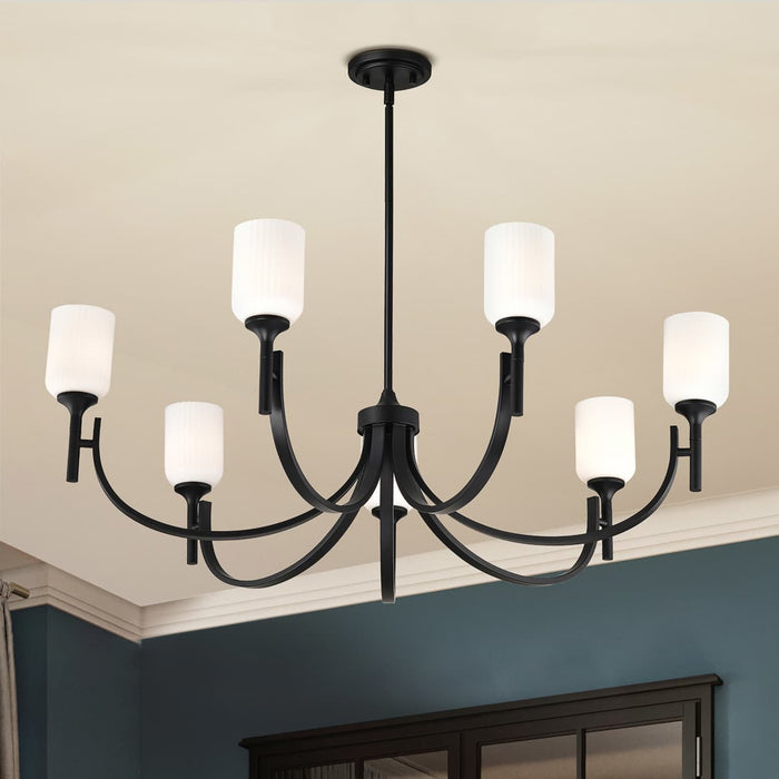 Chandelier Nuvo 60-8651 Solara - 7 Light Chandelier - Matte Black Finish - Frosted Ribbed Glass Nuvo