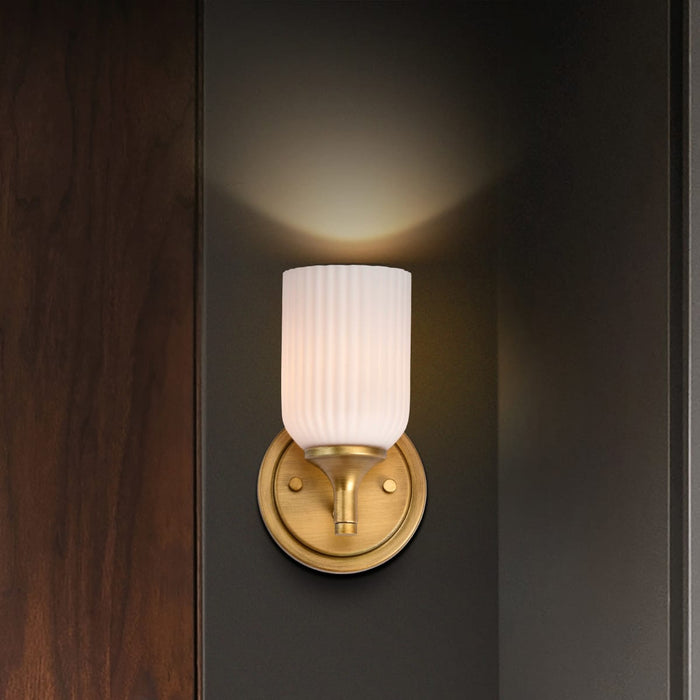 Wall Sconce Nuvo 60-8661 Solara - 1 Light Wall Sconce - Natural Brass Finish - Frosted Ribbed Glass Nuvo