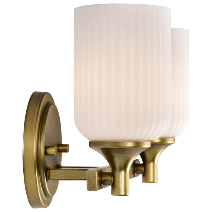 Vanity Nuvo 60-8662 Solara - 2 Light Vanity - Natural Brass Finish - Frosted Ribbed Glass Nuvo
