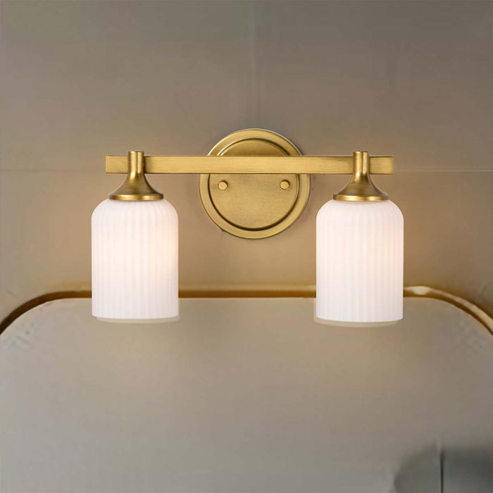 Vanity Nuvo 60-8662 Solara - 2 Light Vanity - Natural Brass Finish - Frosted Ribbed Glass Nuvo