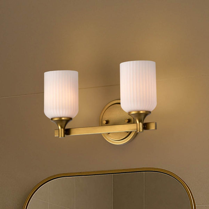 Vanity Nuvo 60-8662 Solara - 2 Light Vanity - Natural Brass Finish - Frosted Ribbed Glass Nuvo