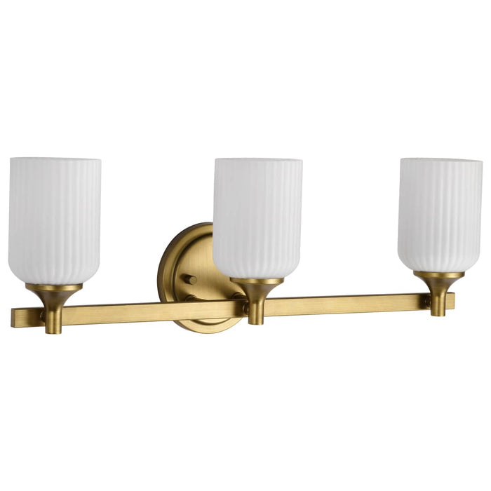 Vanity Nuvo 60-8663 Solara - 3 Light Vanity - Natural Brass Finish - Frosted Ribbed Glass Nuvo