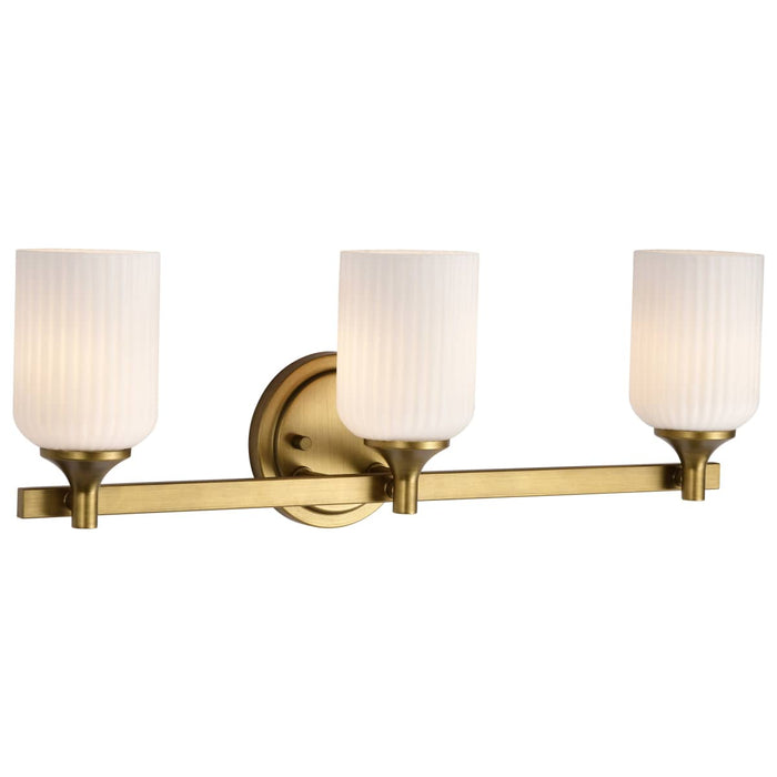 Vanity Nuvo 60-8663 Solara - 3 Light Vanity - Natural Brass Finish - Frosted Ribbed Glass Nuvo