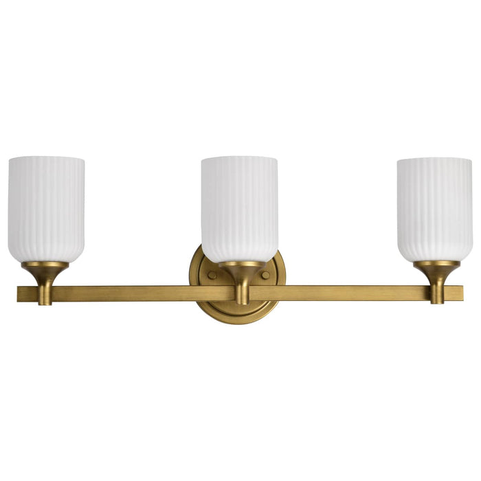 Vanity Nuvo 60-8663 Solara - 3 Light Vanity - Natural Brass Finish - Frosted Ribbed Glass Nuvo