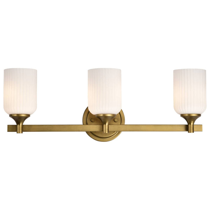 Vanity Nuvo 60-8663 Solara - 3 Light Vanity - Natural Brass Finish - Frosted Ribbed Glass Nuvo