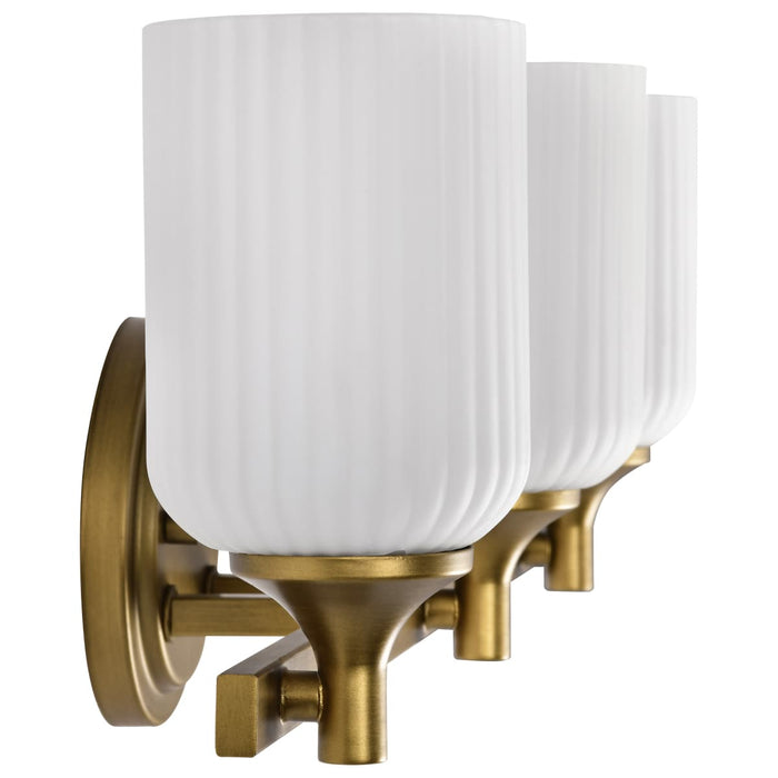 Vanity Nuvo 60-8663 Solara - 3 Light Vanity - Natural Brass Finish - Frosted Ribbed Glass Nuvo
