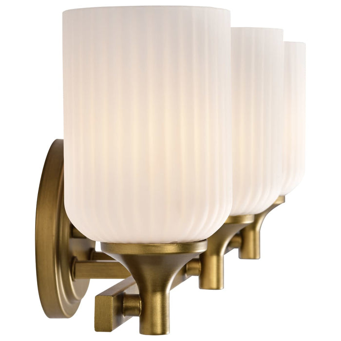 Vanity Nuvo 60-8663 Solara - 3 Light Vanity - Natural Brass Finish - Frosted Ribbed Glass Nuvo