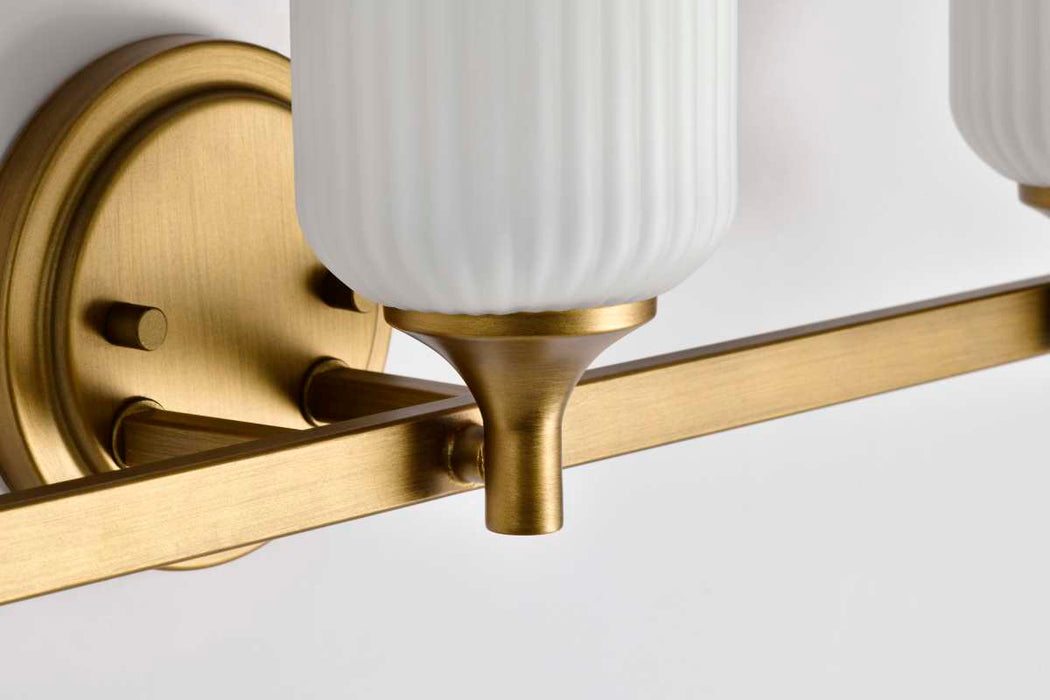 Vanity Nuvo 60-8663 Solara - 3 Light Vanity - Natural Brass Finish - Frosted Ribbed Glass Nuvo
