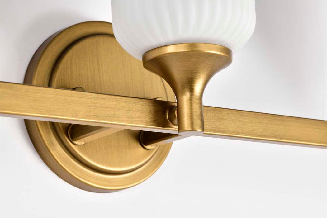 Vanity Nuvo 60-8663 Solara - 3 Light Vanity - Natural Brass Finish - Frosted Ribbed Glass Nuvo
