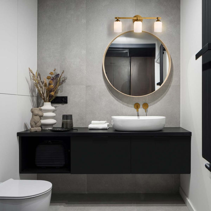 Vanity Nuvo 60-8663 Solara - 3 Light Vanity - Natural Brass Finish - Frosted Ribbed Glass Nuvo