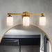 Vanity Nuvo 60-8663 Solara - 3 Light Vanity - Natural Brass Finish - Frosted Ribbed Glass Nuvo