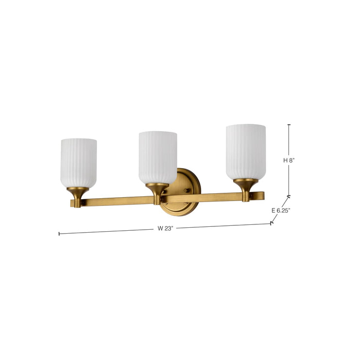 Vanity Nuvo 60-8663 Solara - 3 Light Vanity - Natural Brass Finish - Frosted Ribbed Glass Nuvo