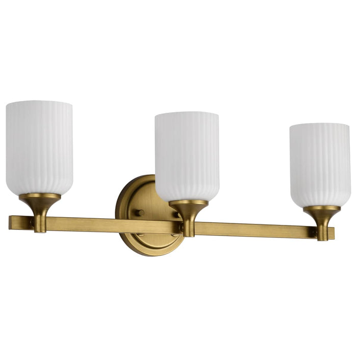 Vanity Nuvo 60-8663 Solara - 3 Light Vanity - Natural Brass Finish - Frosted Ribbed Glass Nuvo