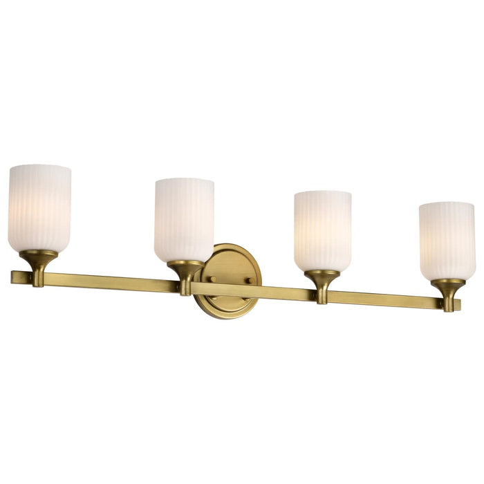 Vanity Nuvo 60-8664 Solara - 4 Light Vanity - Natural Brass Finish - Frosted Ribbed Glass Nuvo
