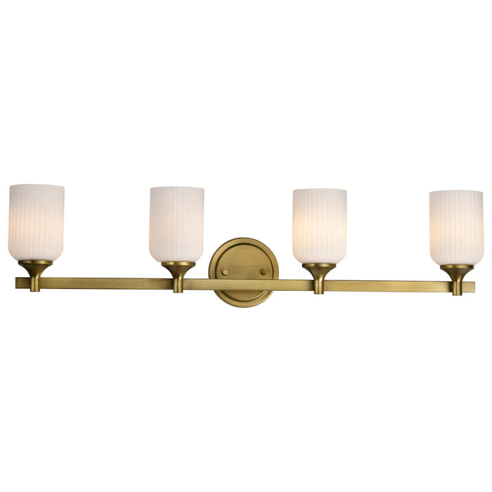 Vanity Nuvo 60-8664 Solara - 4 Light Vanity - Natural Brass Finish - Frosted Ribbed Glass Nuvo